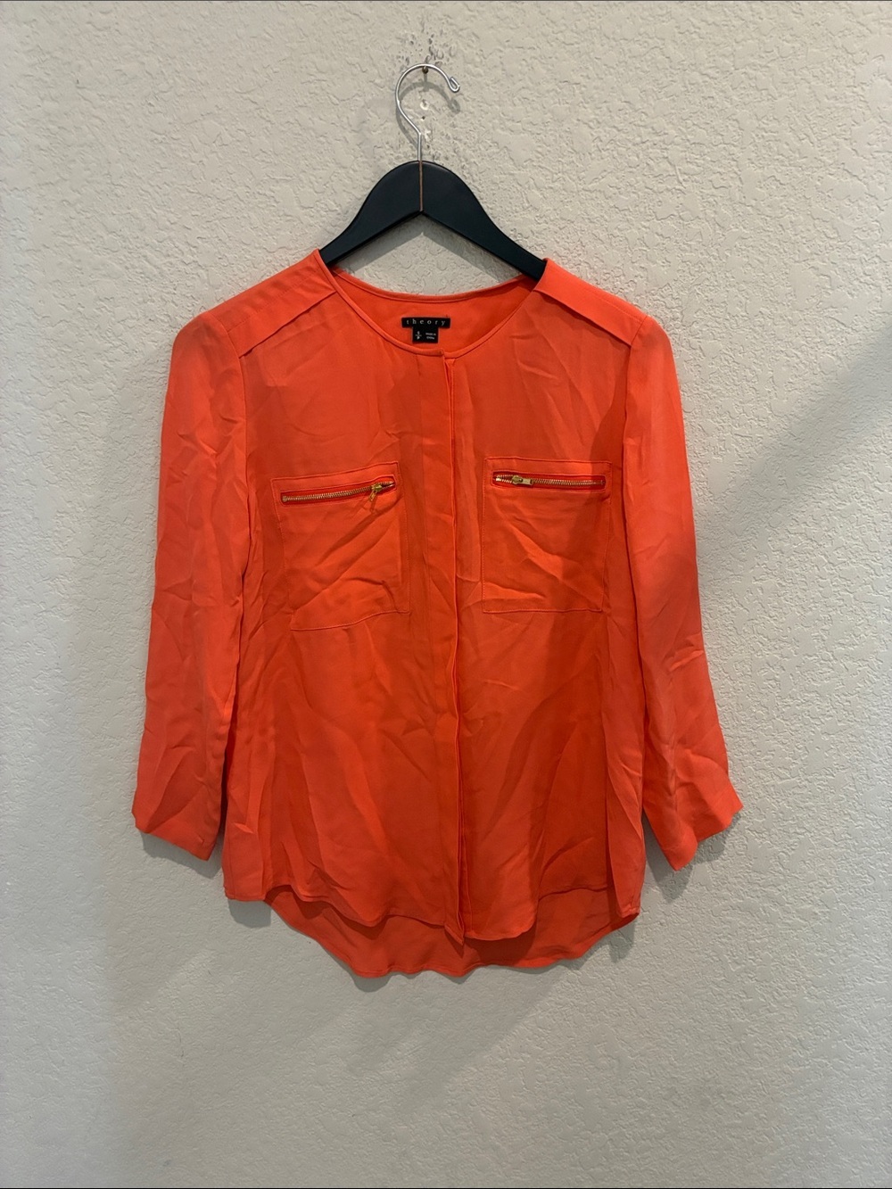 Bright Orange Zip-Pocket Blouse by Theory